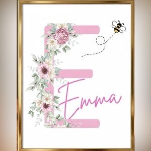 Floral Pink Initial Art Print